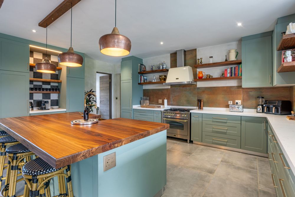 Open-plan kitchen with island counter and natural light